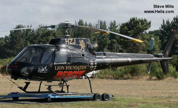 Helicopter Aerospatiale AS350B Ecureuil Serial 2460 Register ZK-HZJ ZK-HIF JA6087 used by New Zealand Rescue Helicopters PSRT (Philips Search and Rescue Trust) ,Greenlea Rescue. Aircraft history and location