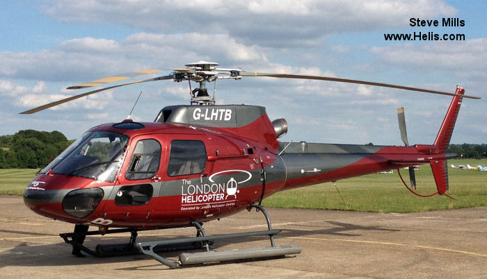 Helicopter Eurocopter AS350B2 Ecureuil Serial 4712 Register G-SHRD G-LHTB F-HFLO used by London Helicopter Centres. Built 2009. Aircraft history and location