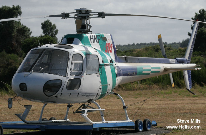 Helicopter Aerospatiale AS350B Ecureuil Serial 1611 Register ZK-HNP. Built 1983. Aircraft history and location