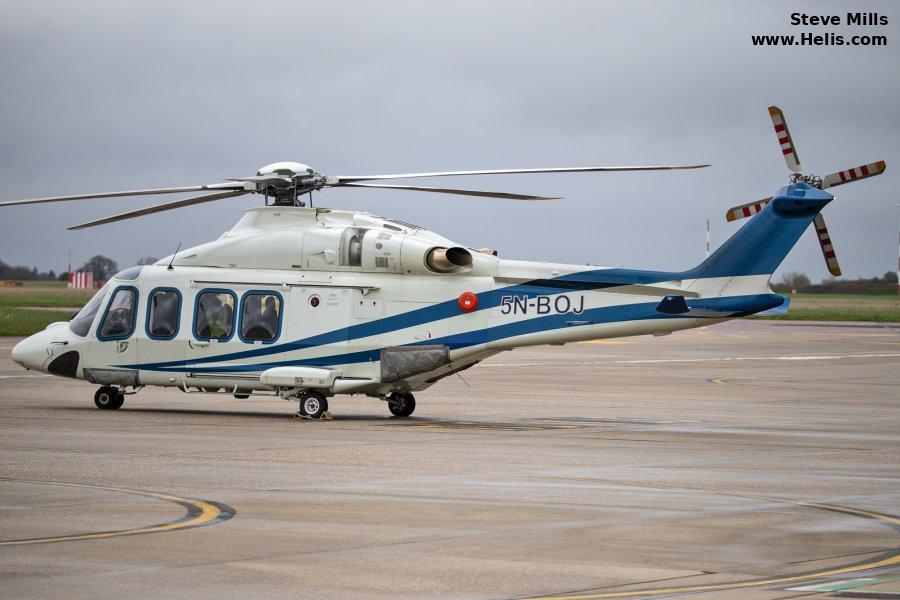 Helicopter AgustaWestland AW139 Serial 31385 Register G-PJCD 5N-BOJ used by Bond Helicopters Ltd (2022) ,Caverton. Built 2011. Aircraft history and location
