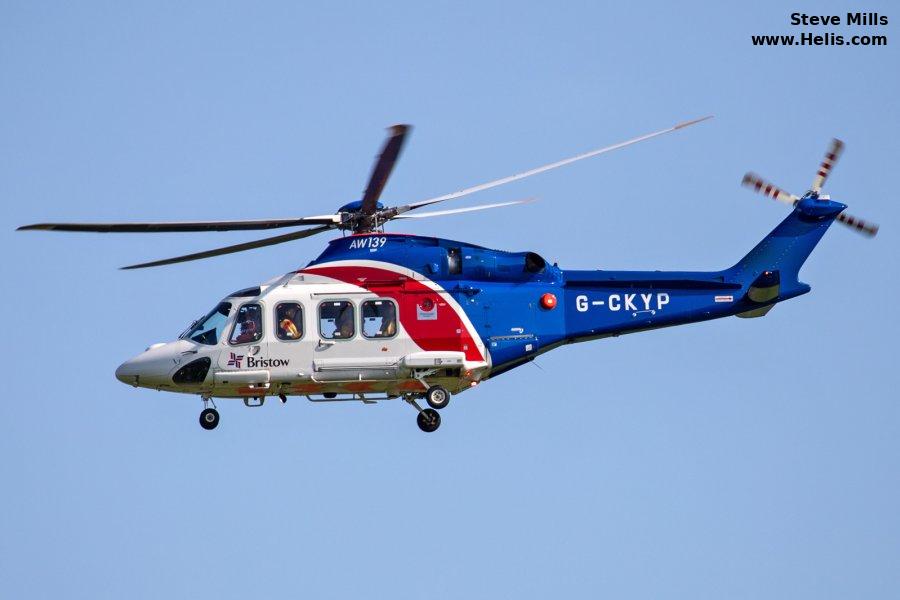 Helicopter AgustaWestland AW139 Serial 41339 Register G-CKYP VH-ZFO N433SH used by Bristow ,Bristow Australia AUSBU ,Bristow US. Built 2013. Aircraft history and location