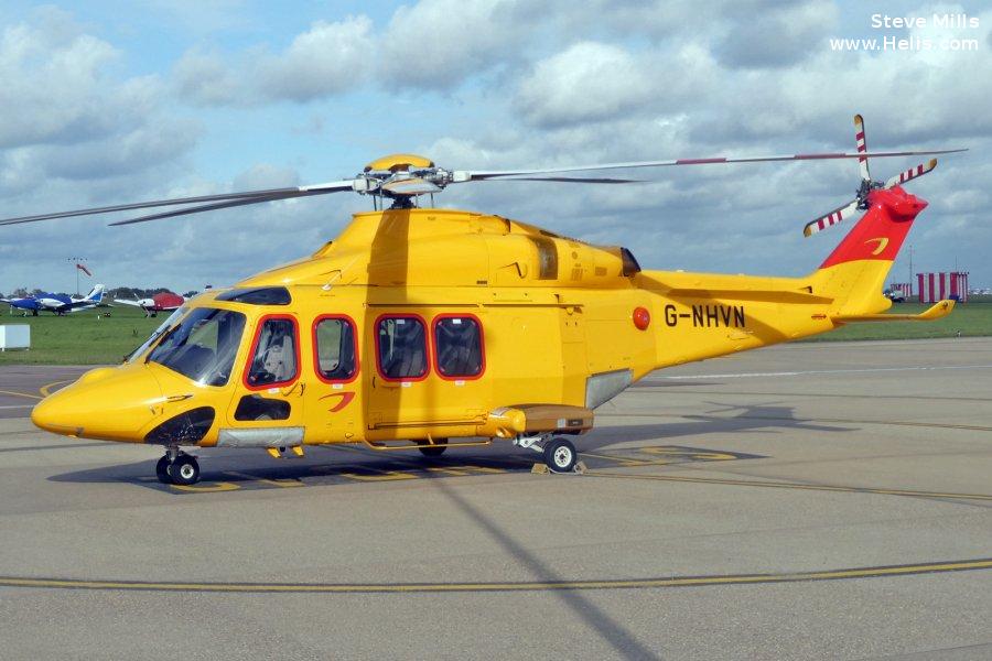 Helicopter AgustaWestland AW139 Serial 31700 Register G-NHVN OO-NSN used by NHV Helicopters Ltd NHV UK ,NHV NHV Norwich. Built 2015. Aircraft history and location