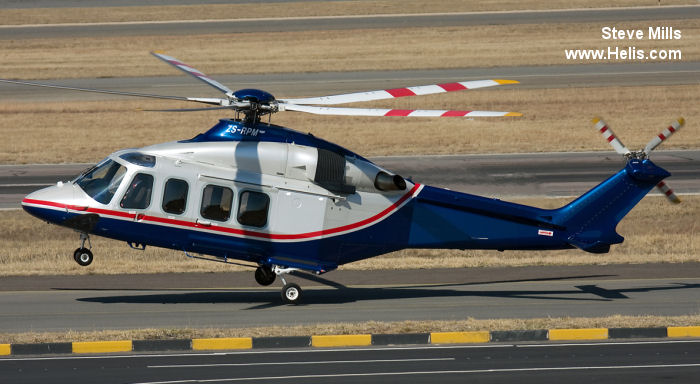 Helicopter AgustaWestland AW139 Serial 31062 Register EC-MLK ZS-HHL ZS-RPM ZS-VDM used by Hélity Copter Airlines. Built 2006. Aircraft history and location
