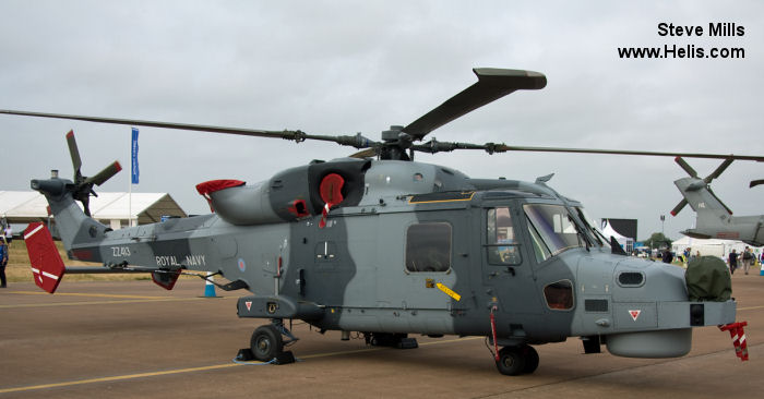 Helicopter AgustaWestland AW159 Wildcat HMA2 Serial 483 Register ZZ413 used by Fleet Air Arm RN (Royal Navy). Built 2013. Aircraft history and location