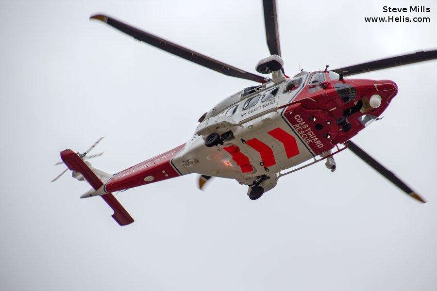 Helicopter AgustaWestland AW189 Serial 92005 Register G-MCGS used by HM Coastguard (Her Majesty’s Coastguard) ,Bristow ,AgustaWestland UK. Built 2014. Aircraft history and location