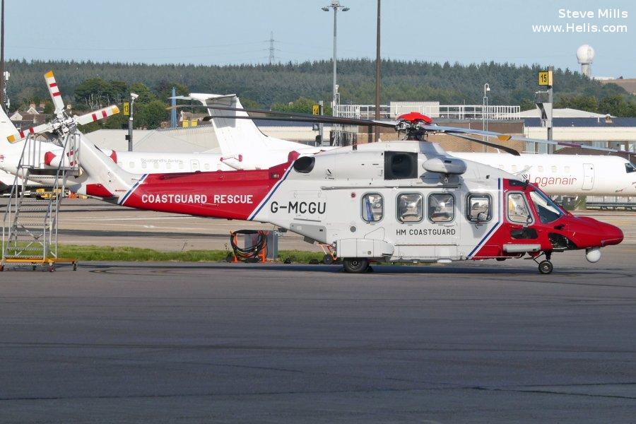 Helicopter AgustaWestland AW189 Serial 92007 Register G-MCGU used by HM Coastguard (Her Majesty’s Coastguard) ,Bristow ,AgustaWestland UK. Built 2014. Aircraft history and location