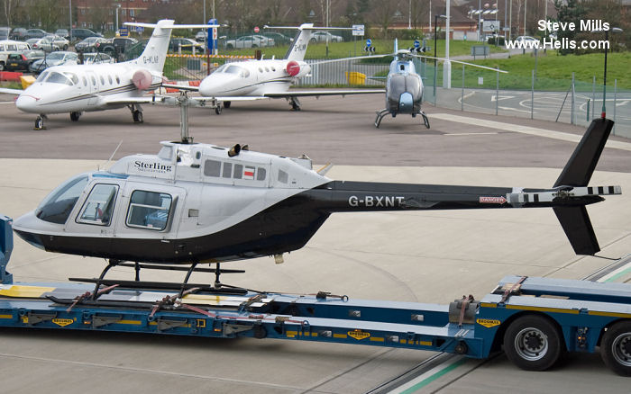 Helicopter Bell 206B-3 Jet Ranger Serial 2398 Register G-SYDH G-BXNT N94CA N43EA N123AL used by National Grid ,Aerospeed Ltd ,Sterling Helicopters ,Edwards & Associates, Inc ,Air Logistics. Built 1977. Aircraft history and location