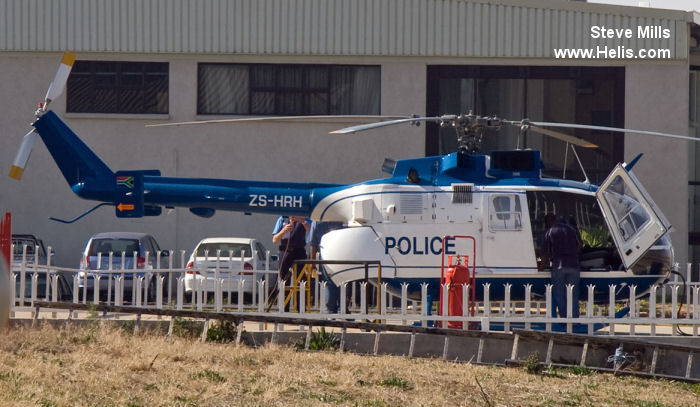 Helicopter MBB Bo105CBS-2 Serial S-743 Register ZS-HRH used by Suid-Afrikaans Polisie (South Africa Police). Built 1986. Aircraft history and location