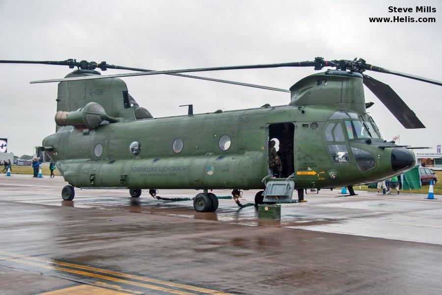 Helicopter Boeing CH-47D Chinook Serial M.4106 Register N616BV D-106 N7424E used by Billings Flying Service BFS ,Koninklijke Luchtmacht RNLAF (Royal Netherlands Air Force) ,Boeing Helicopters. Built 1998 Converted to Commercial CH-47. Aircraft history and location