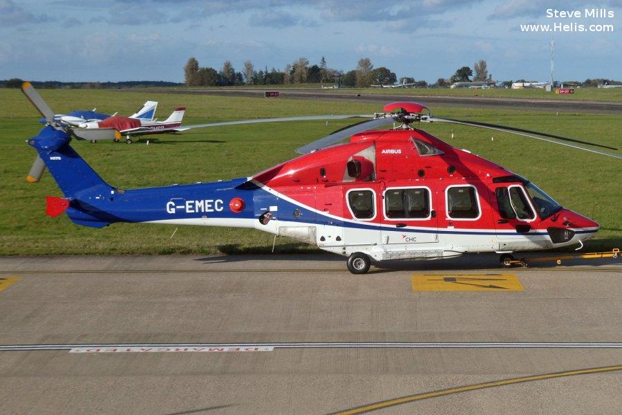 Helicopter Airbus Helicopters H175 Serial 5031 Register G-EMEC used by CHC Scotia. Built 2018. Aircraft history and location
