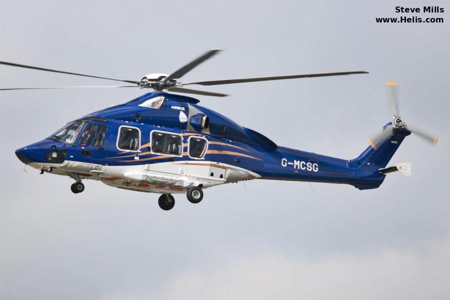 Helicopter Airbus Helicopters H175 Serial 5021 Register G-MCSG used by Offshore Helicopter Services OHS ,Babcock International Babcock. Built 2016. Aircraft history and location