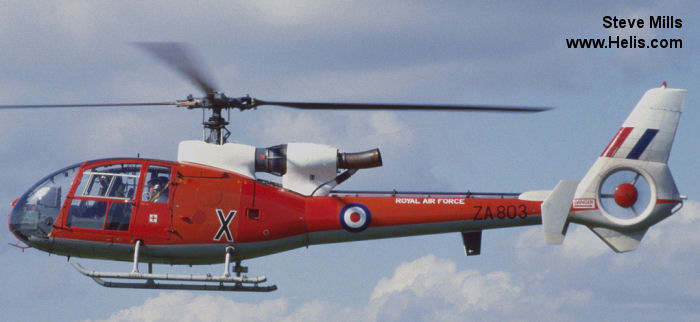 Helicopter Aerospatiale SA341D Gazelle HT.3 Serial 1793 Register ZU-RMJ 9Q-CMF ZA803 used by Royal Air Force RAF. Built 1979. Aircraft history and location