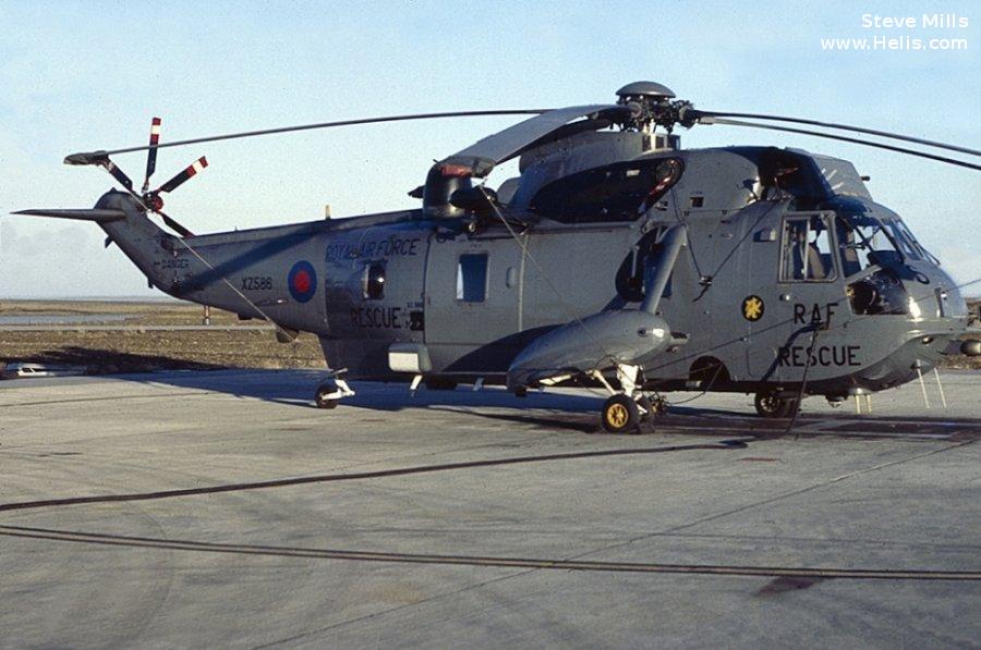 Helicopter Westland Sea King HAR.3 Serial wa 852 Register XZ586 used by Royal Air Force RAF. Built 1977. Aircraft history and location