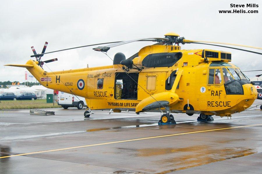 Helicopter Westland Sea King HAR.3 Serial wa 858 Register XZ592 used by Royal Air Force RAF. Built 1978. Aircraft history and location