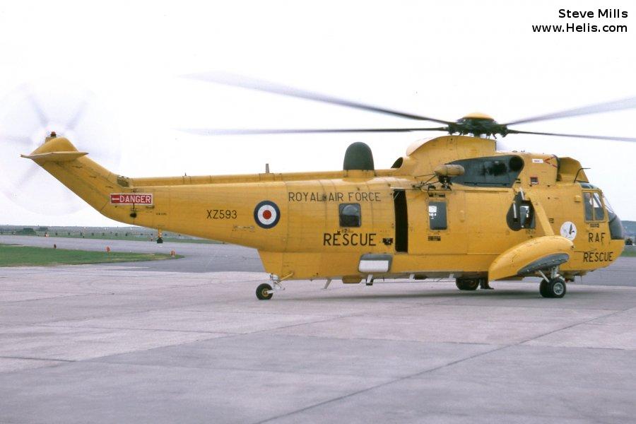 Helicopter Westland Sea King HAR.3 Serial wa 859 Register XZ593 used by Royal Air Force RAF. Built 1978. Aircraft history and location