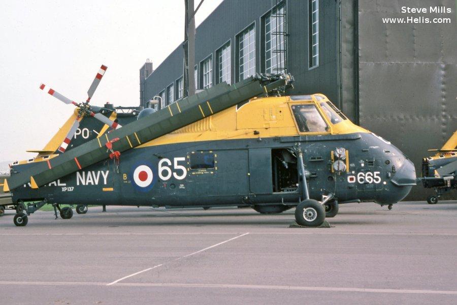 Helicopter Westland Wessex HAS.1 Serial wa 70 Register XP137 used by Fleet Air Arm RN (Royal Navy). Built 1962. Aircraft history and location