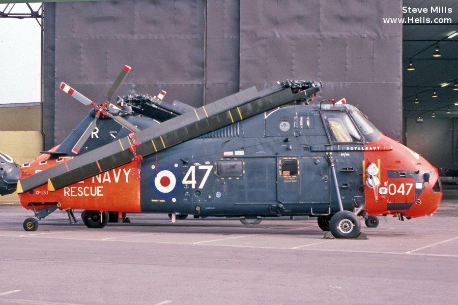 Helicopter Westland Wessex HAS.1 Serial wa 84 Register XP151 used by Fleet Air Arm RN (Royal Navy). Built 1962. Aircraft history and location
