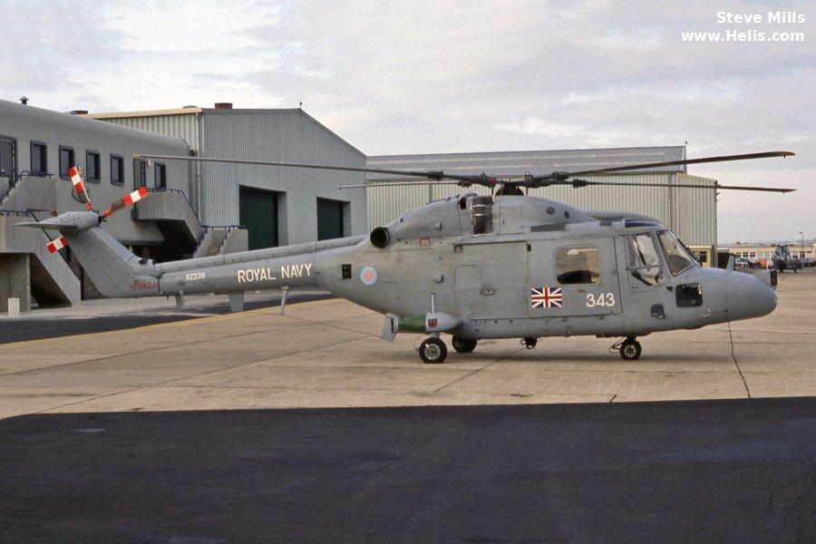 Helicopter Westland Lynx  HAS2 Serial 043 Register XZ239 used by Fleet Air Arm RN (Royal Navy). Built 1977. Aircraft history and location