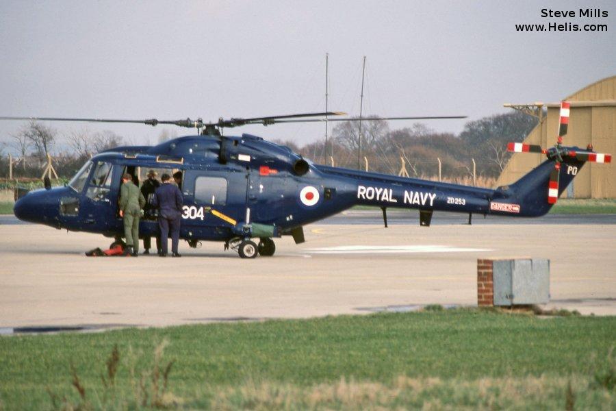 Helicopter Westland Lynx HAS3 Serial 257 Register ZD253 used by Fleet Air Arm RN (Royal Navy). Built 1982. Aircraft history and location