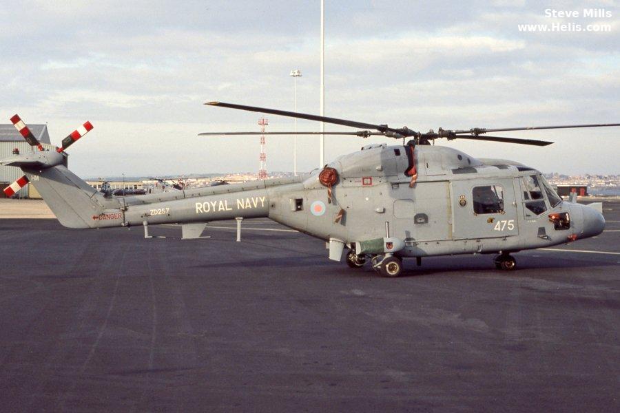 Helicopter Westland Lynx HAS3 Serial 267 Register ZD257 used by Fleet Air Arm RN (Royal Navy). Built 1982 Converted to Lynx HMA.8. Aircraft history and location