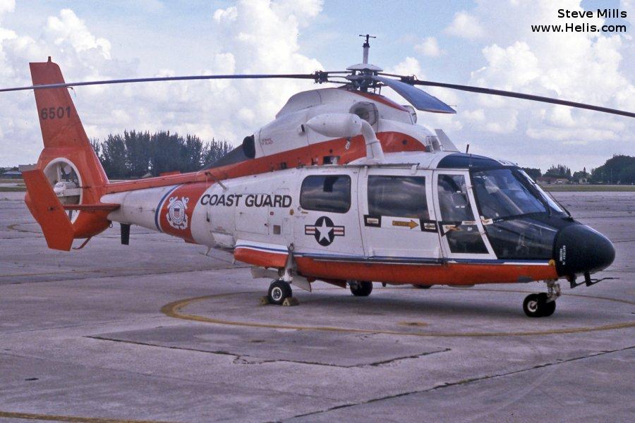 Helicopter Aerospatiale HH-65 Dolphin Serial 6049 Register 6501 4113 used by US Coast Guard USCG. Aircraft history and location