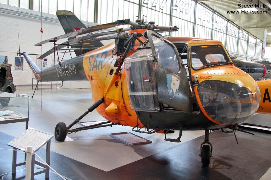 Helicopter Bristol Sycamore Mk.52 Serial 13442 Register 78+04 LC+116 WE+541 SC+207 BA+176 used by Luftwaffe (German Air Force) ,Marineflieger (German Navy ). Built 1957. Aircraft history and location