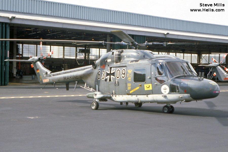Helicopter Westland Lynx mk88 Serial 263 Register 83+09 used by Marineflieger (German Navy ). Aircraft history and location