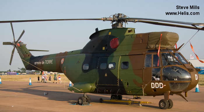 Helicopter Aerospatiale SA330B Puma Serial 1198 Register 1198 used by Aviation Légère de l'Armée de Terre ALAT (French Army Light Aviation). Aircraft history and location