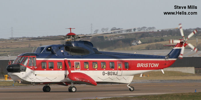 Helicopter Sikorsky S-61N Mk.II Serial 61-819 Register N907CH N819WC N364DZ G-BGWJ used by Helimax Aviation ,US Department of State ,British Executive Air Services BEAS ,Bristow. Built 1979. Aircraft history and location