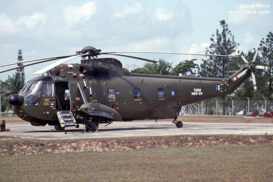 Helicopter Sikorsky S-61A-4 Nuri Serial 61-791 Register M23-24 used by Tentera Udara Diraja Malaysia TUDM (Royal Malaysian Air Force). Aircraft history and location