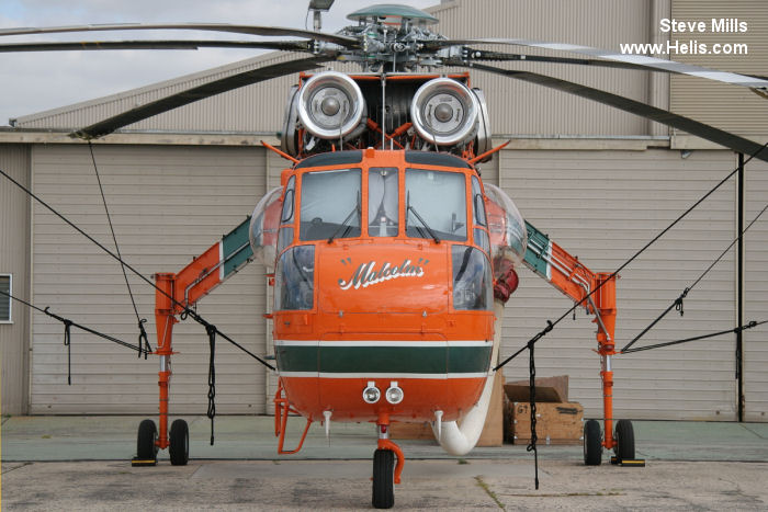 Helicopter Sikorsky CH-54A Tarhe Serial 64-064 Register N217AC N542SB N20098 68-18459 used by SDGE (San Diego Gas and Electric) ,Erickson ,Siller Brothers Inc ,US Army Aviation Army. Built 1968. Aircraft history and location