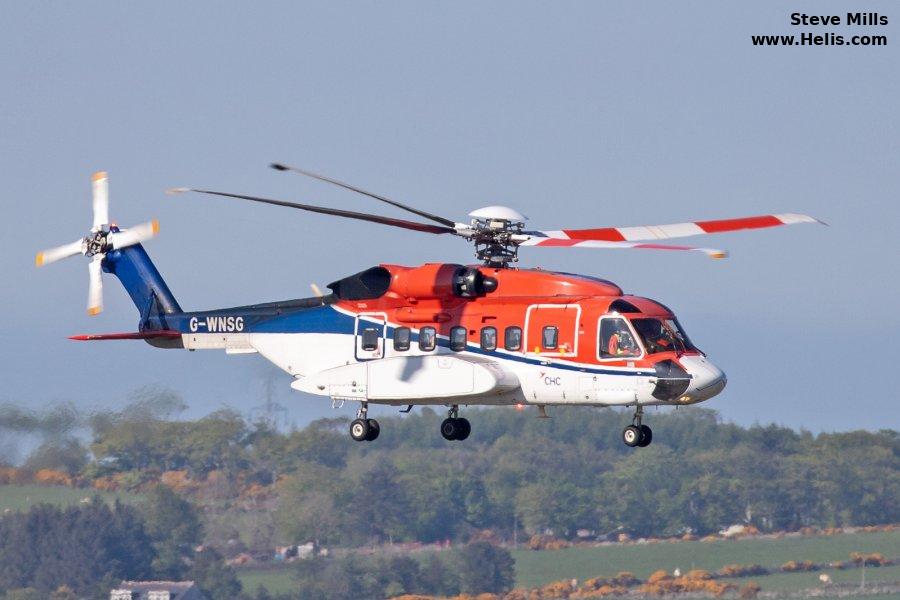 Helicopter Sikorsky S-92A Serial 92-0058 Register G-WNSG OY-HKB used by CHC Scotia ,CHC Denmark. Built 2007. Aircraft history and location