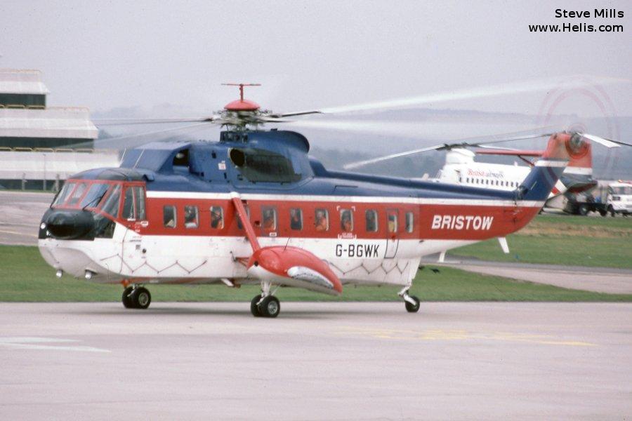 Helicopter Sikorsky S-61N Mk.II Serial 61-820 Register AD-1603 G-BGWK N1346C used by Akhdar Dayem (Akhdar Dayem Association) ,Bristow ,British Executive Air Services BEAS ,Bristow US. Built 1979. Aircraft history and location