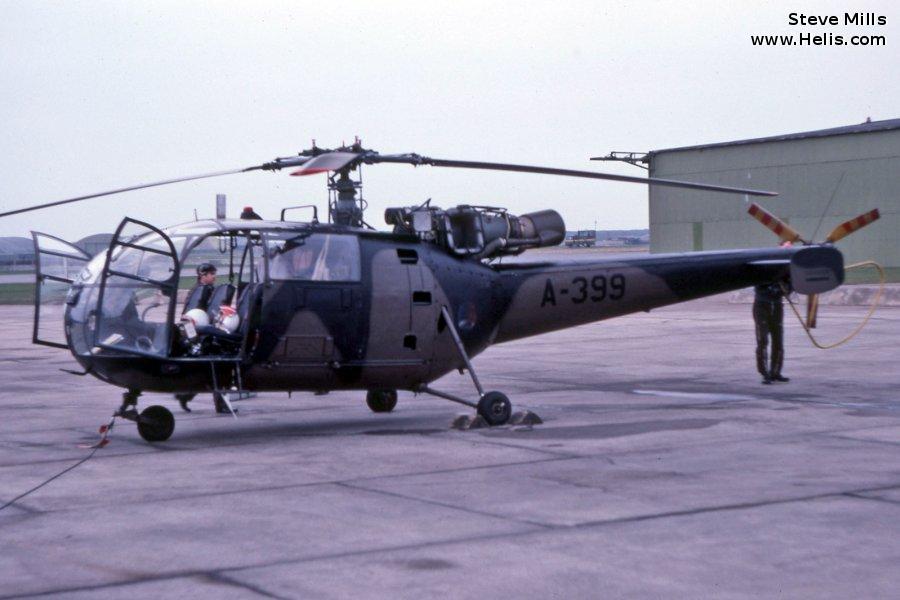 Helicopter Aerospatiale SE3160 / SA316A Alouette III Serial 1399 Register AS9618 9H-ADB A-399 used by Forzi Armati ta' Malta (Armed Forces of Malta) ,Koninklijke Luchtmacht RNLAF (Royal Netherlands Air Force). Built 1966. Aircraft history and location