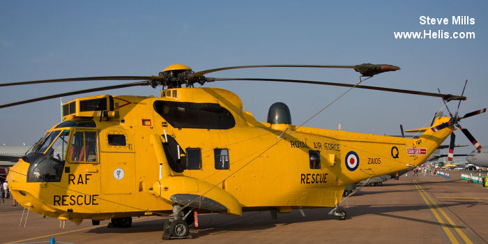 Helicopter Westland Sea King HAR.3 Serial wa 886 Register ZA105 used by Royal Air Force RAF. Built 1980. Aircraft history and location