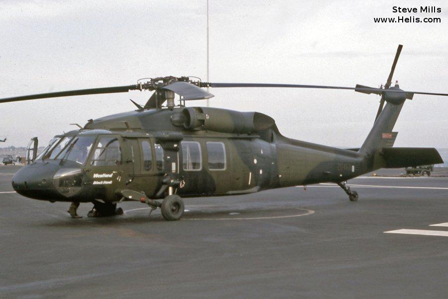 Helicopter Westland WS-70 Black Hawk Serial 70.1058 Register 961 ZG468 used by Royal Bahraini Air Force ,Westland. Built 1988. Aircraft history and location