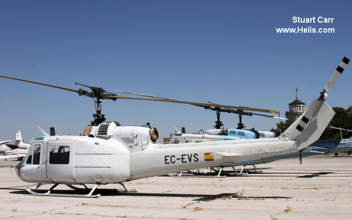 Helicopter Bell UH-1B Iroquois Serial 893 Register EC-EVS N400SD 63-08668 used by Helimar Helicopteros ,US Army Aviation Army. Aircraft history and location