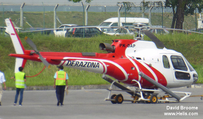 Helicopter Airbus AS350 Serial  Register PK-DAP used by Derazona Helicopters. Aircraft history and location