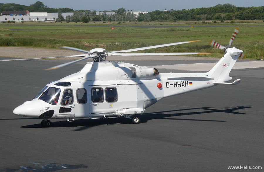 Helicopter AgustaWestland AW139 Serial 31704 Register G-NHVC D-HHXH used by NHV Helicopters Ltd NHV UK ,LCI Aviation (Lease Corporation International) ,Wiking Helikopter Service GmbH ,HeliService International GmbH. Built 2015. Aircraft history and location