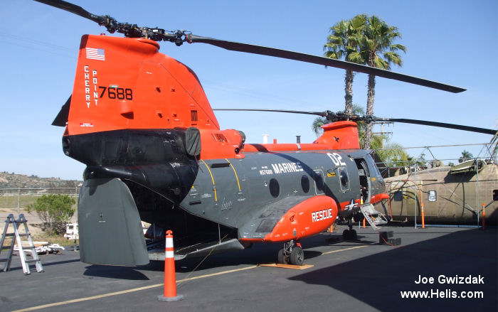 Helicopter Boeing-Vertol CH-46F Serial 2587 Register 157688 used by US Marine Corps USMC. Built 1970. Aircraft history and location