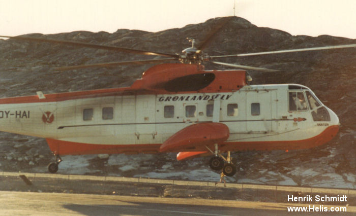Helicopter Sikorsky S-61N Serial 61-469 Register OY-HAI N6971R used by Air Greenland ,Sikorsky Helicopters. Built 1969. Aircraft history and location