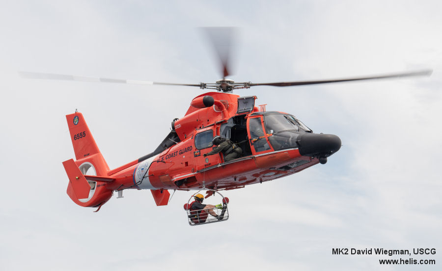 Helicopter Aerospatiale HH-65 Dolphin Serial 6232 Register 6555 used by US Coast Guard USCG. Aircraft history and location
