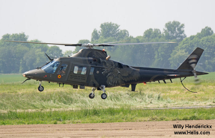 Helicopter SABCA A109BA Serial 0324 Register H24 used by Force Aérienne Belge (Belgian Air Force) ,Aviation Légère de la Force Terrestre (Belgian Army Light Aviation). Built 1993. Aircraft history and location