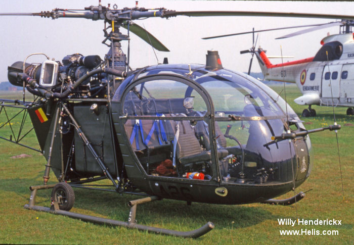 Helicopter Aerospatiale SE3130  Alouette II Serial 1710 Register A26 used by Aviation Légère de la Force Terrestre (Belgian Army Light Aviation). Aircraft history and location