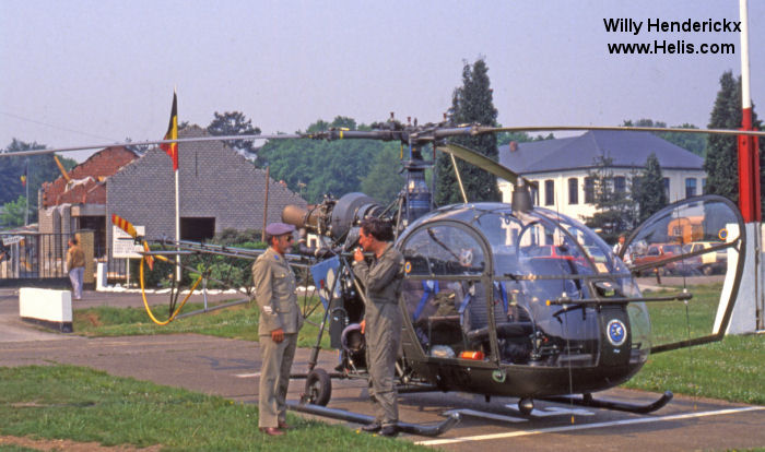 Helicopter Aerospatiale SA318C Alouette II Serial 1959 Register A42 used by Aviation Légère de la Force Terrestre (Belgian Army Light Aviation). Aircraft history and location