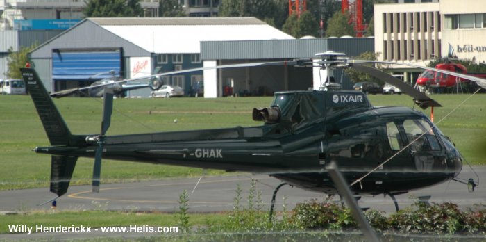 Helicopter Aerospatiale AS350B Ecureuil Serial 1631 Register F-GHAK LN-OPQ OE-KXP D-HLTJ used by IXAIR. Aircraft history and location