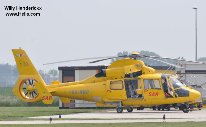 Helicopter Eurocopter AS365N3 Dauphin 2 Serial 6540 Register EP-HDS F-GIZU F-GXXB F-HCHN OO-NHC TU-VHX used by Heli-Union Aéronautique Navale (French Navy) NHV (Noordzee Helikopters Vlaanderen) Police Nationale (Ivorian Police). Built 1998. Aircraft history