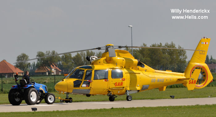 Helicopter Eurocopter AS365N3 Dauphin 2 Serial 6665 Register OO-NHU used by NHV Coast Guard. Built 2004. Aircraft history and location