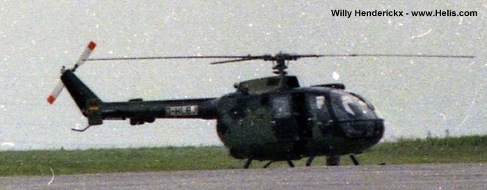 Helicopter MBB Bo105CB Serial S-323 Register 1063 D-HLBJ used by Royal Bahraini Air Force. Aircraft history and location