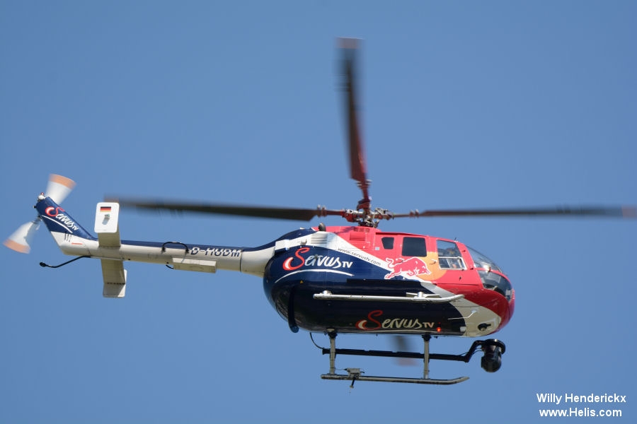 Helicopter MBB Bo105CBS-4 Serial S-883 Register D-HUDM D-HUBE D-HFNO used by Flying Bulls Heli Aviation GmbH Rainbow Helicopters GmbH Landespolizei (German Local Police) Eurocopter Deutschland GmbH (Eurocopter Germany). Built 1992. Aircraft history and location